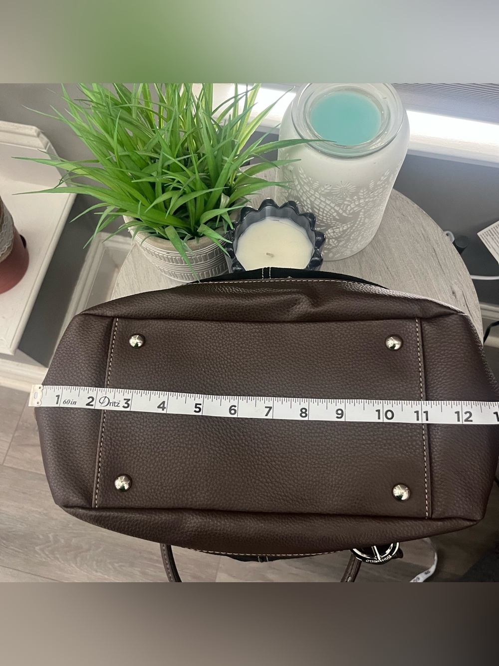 Tignanello Black Suede & Brown Trim Tote Bag Silver Buckle Accents - Picture 11 of 13